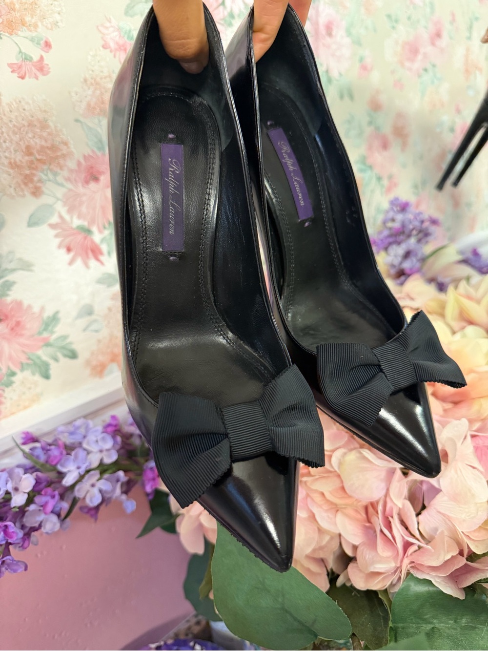 Ralph Lauren purple label Black Pointed Toe Bow Pumps